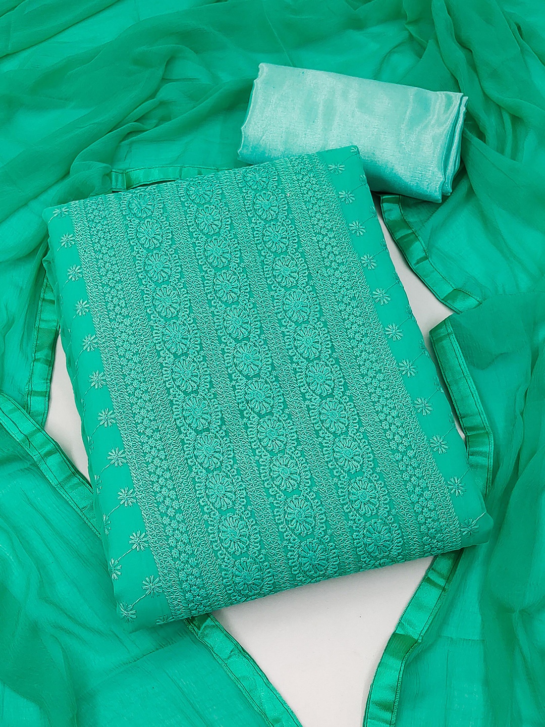 SHADOW & SAINING Embroidered Silk Georgette Unstitched Dress Material, Sea green
SHADOW & SAINING Embroidered Silk Georgette Unstitched Dress Material, Sea green
