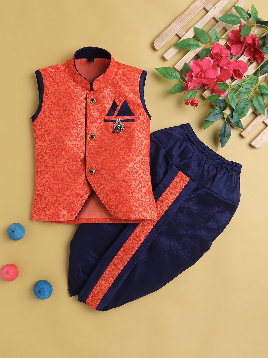 BAESD Boys Ethnic Motifs Woven Design Mandarin Collar Kurta with Dhoti Pants, Orange
BAESD Boys Ethnic Motifs Woven Design Mandarin Collar Kurta with Dhoti Pants, Orange