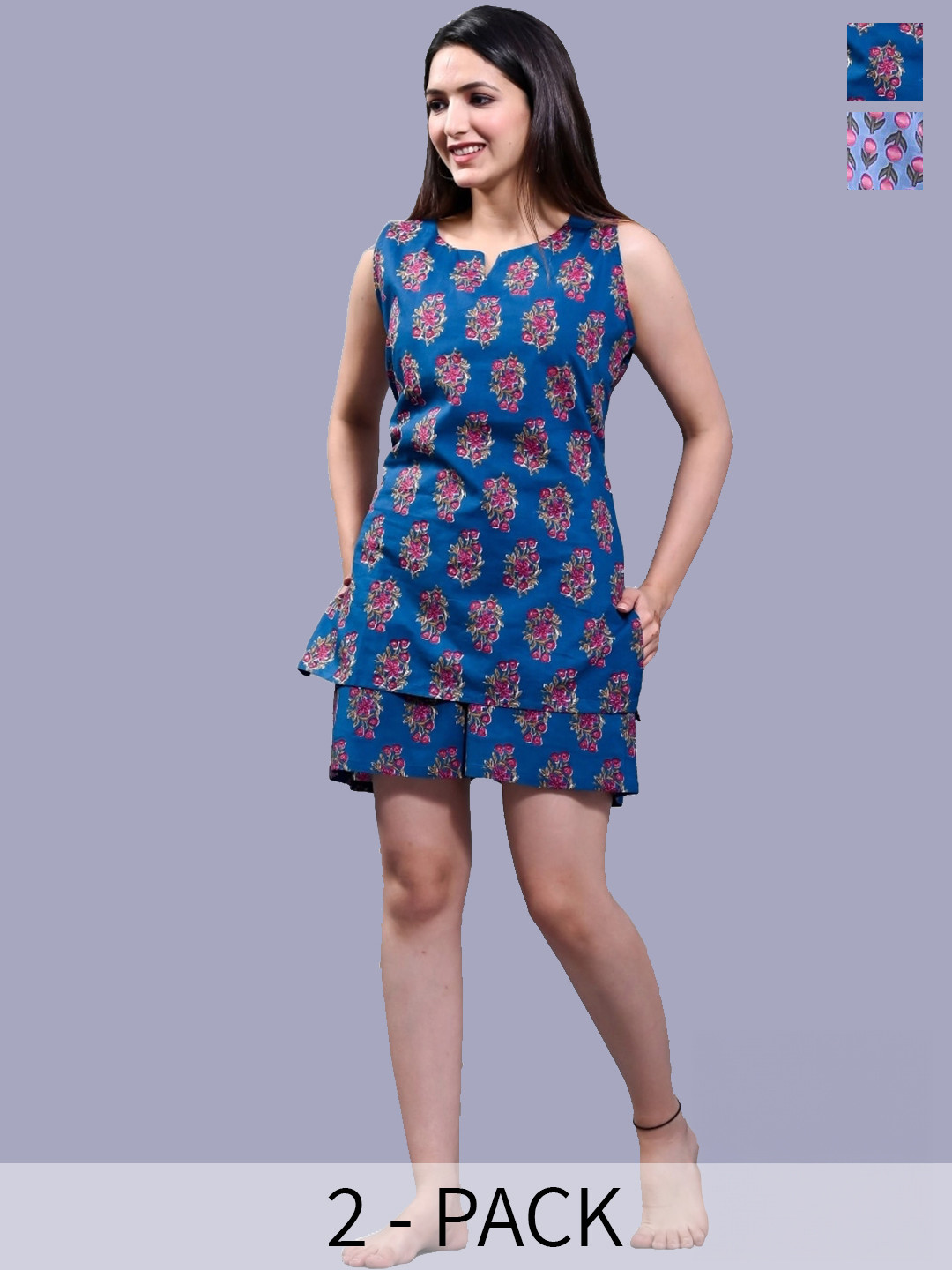 Krati Creations Pack Of 2 Floral Printed Pure Cotton Night suit, Purple
Krati Creations Pack Of 2 Floral Printed Pure Cotton Night suit, Purple