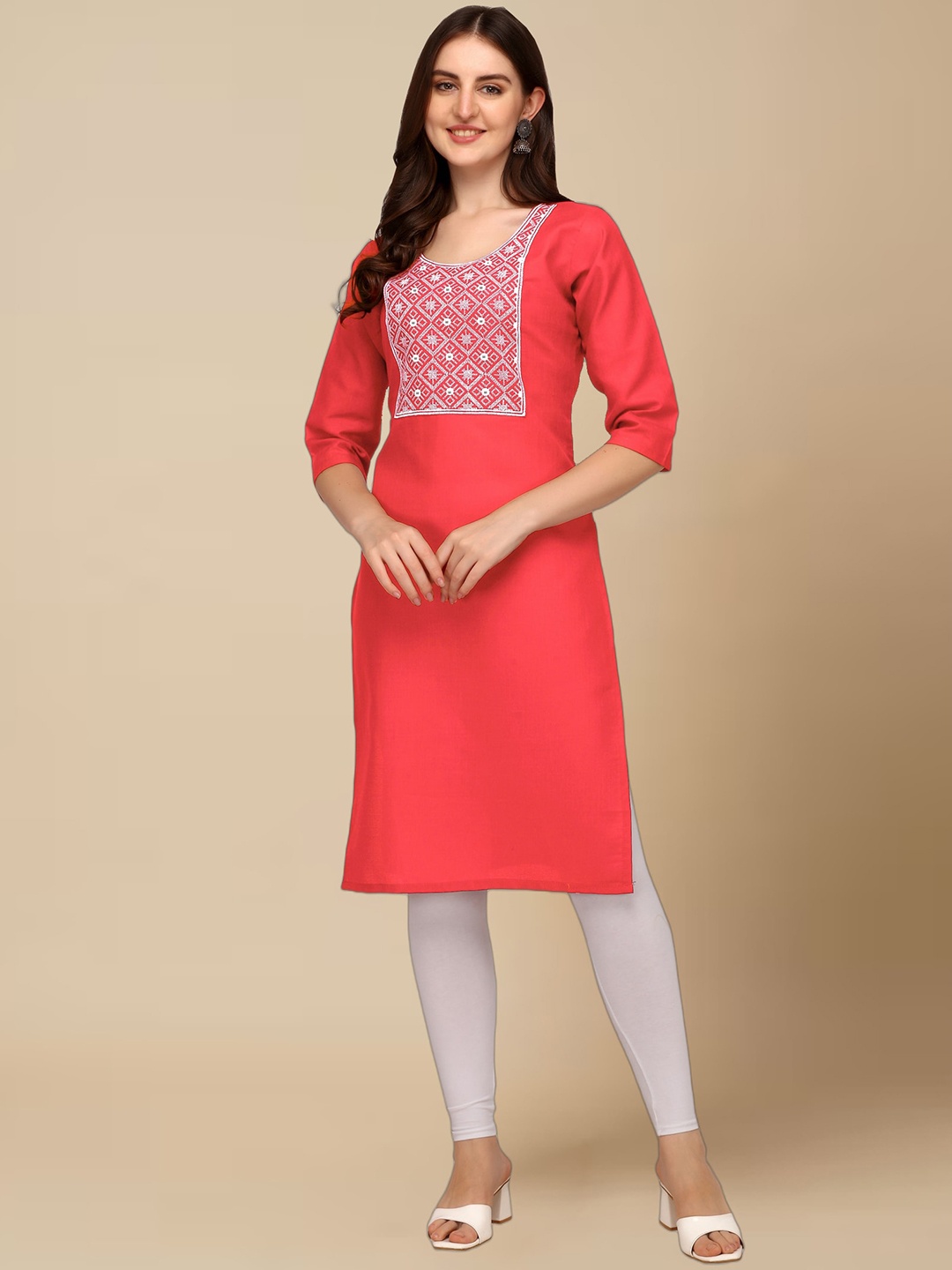 Anjaneya Sarees Yoke Design Thread Work Kurta, Peach