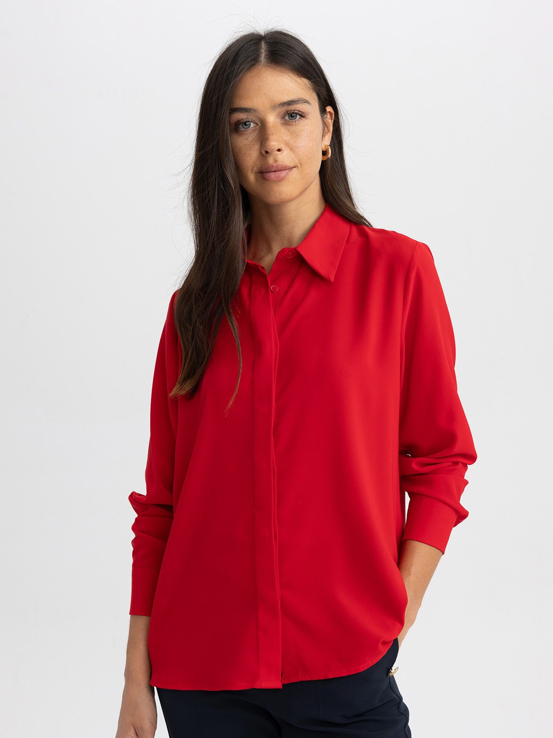 DeFacto Spread Collar Casual Shirt, Red