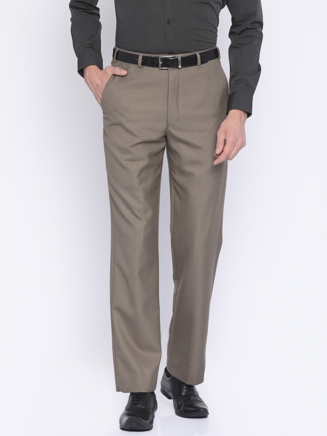 Park Avenue Men Brown Comfort Regular Fit Solid Formal Trousers