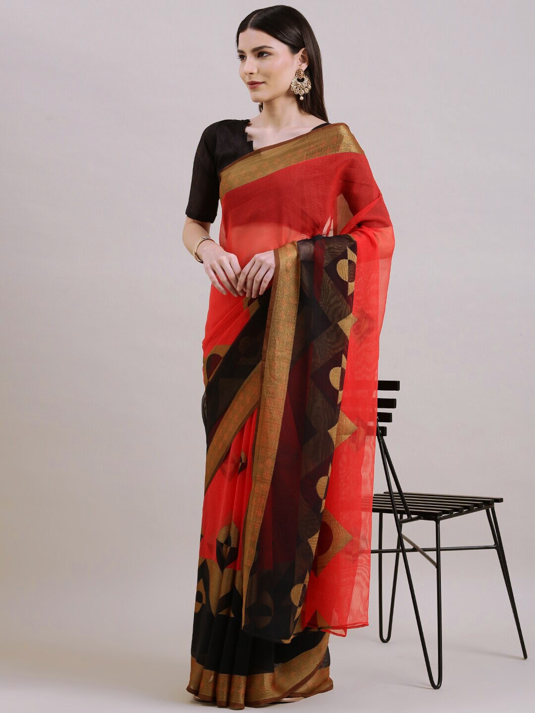 Shaily Geometric Printed Pure Chiffon Saree, Pink