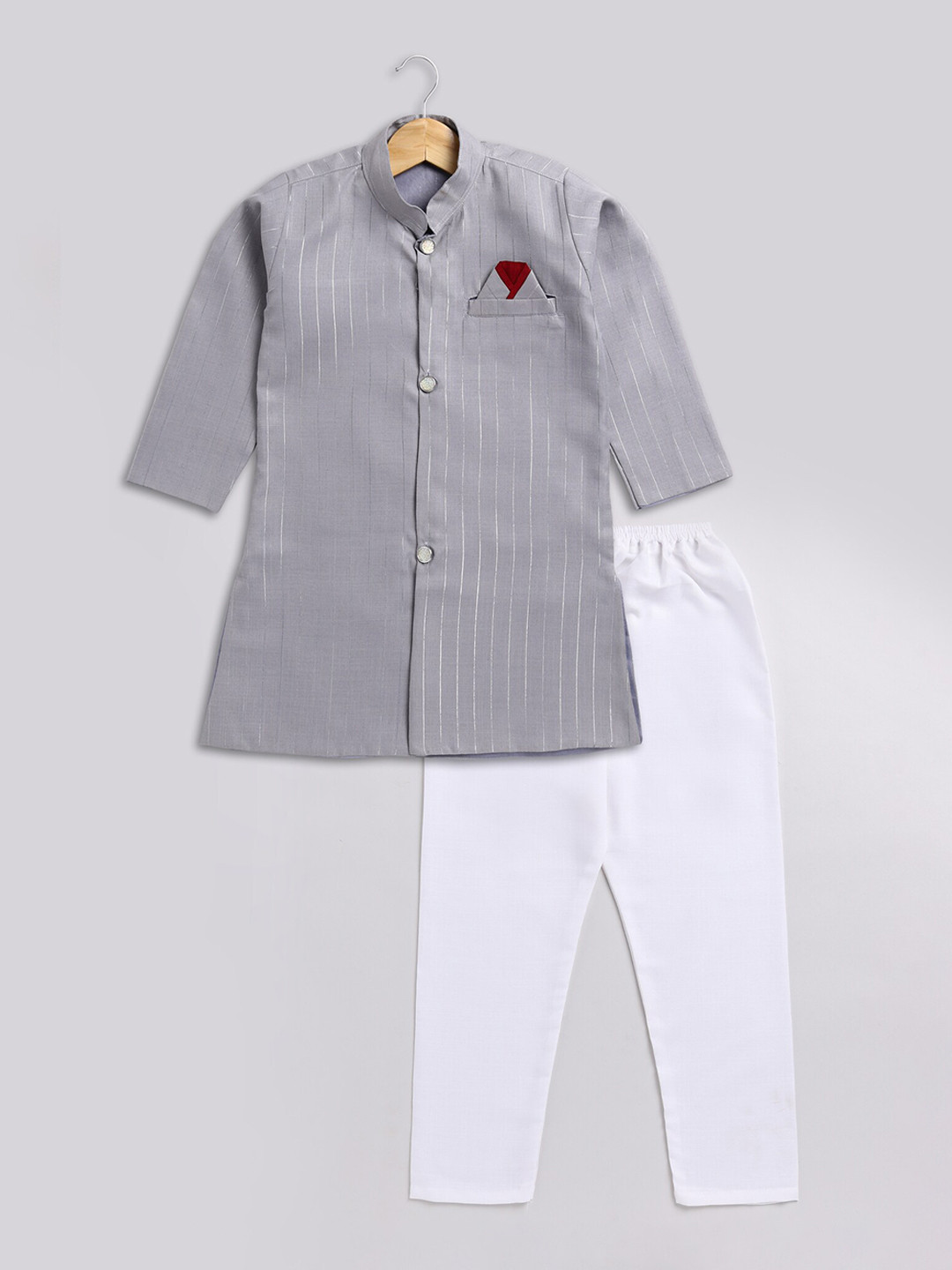 BAESD Boys Striped Regular Pure Cotton Kurta With Pyjamas, Grey 
BAESD Boys Striped Regular Pure Cotton Kurta With Pyjamas, Grey