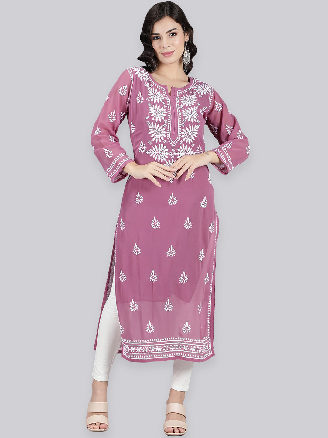 Seva Chikan Ethnic Motifs Embroidered Chikankari Straight Kurta With Slip, Burgundy
Seva Chikan Ethnic Motifs Embroidered Chikankari Straight Kurta With Slip, Burgundy