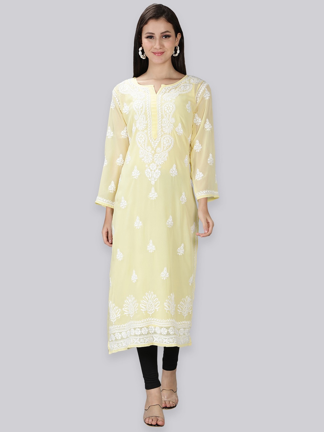 Seva Chikan Chikankari Embroidered Round Notched Neck Straight Kurta With Slip, Yellow
Seva Chikan Chikankari Embroidered Round Notched Neck Straight Kurta With Slip, Yellow