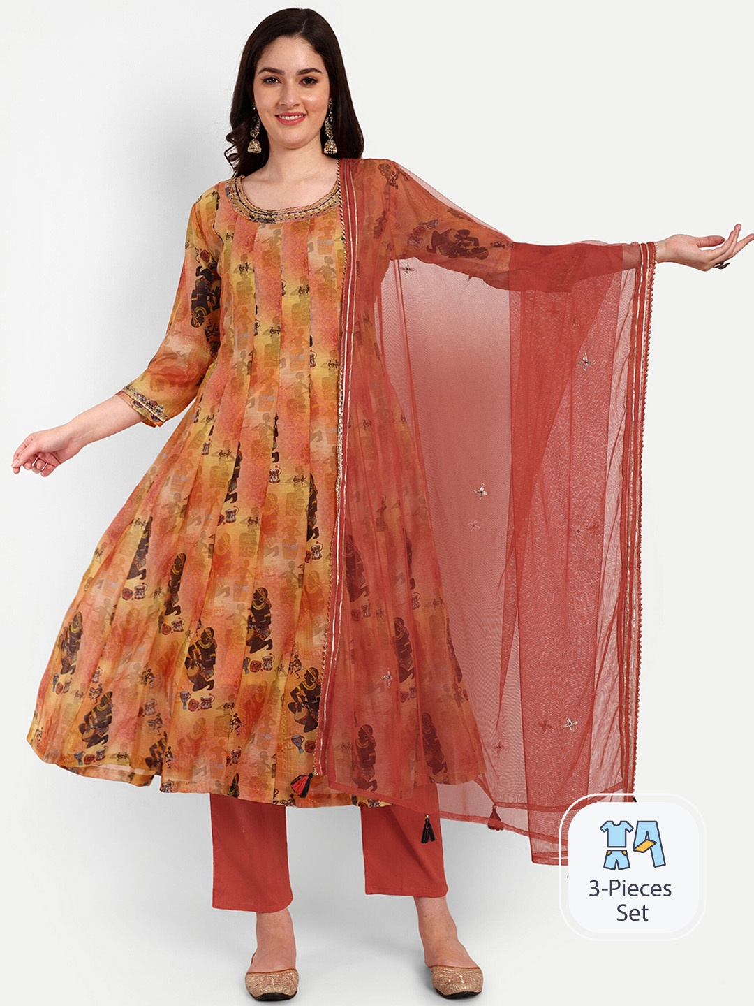 KAVITA GUPTA Ethnic Motif Printed Chanderi Cotton Kurta With Palazzos & Dupatta, Rust
KAVITA GUPTA Ethnic Motif Printed Chanderi Cotton Kurta With Palazzos & Dupatta, Rust