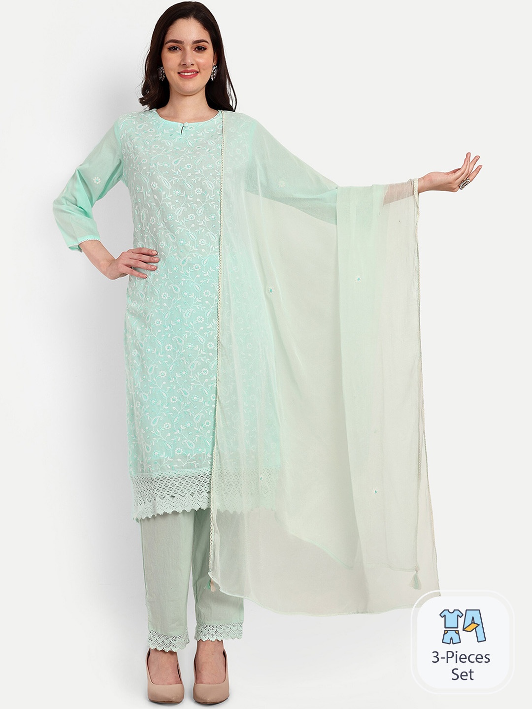 KAVITA GUPTA Ethnic Motif Embroidered Chikankari Cotton Kurta With Palazzos & Dupatta, Green
KAVITA GUPTA Ethnic Motif Embroidered Chikankari Cotton Kurta With Palazzos & Dupatta, Green
