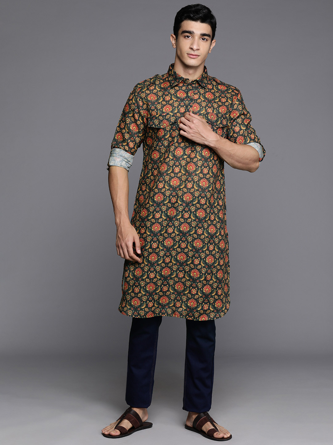 Manu Cotton Ethnic Motifs Print Pathani Kurta, Black
Manu Cotton Ethnic Motifs Print Pathani Kurta, Black