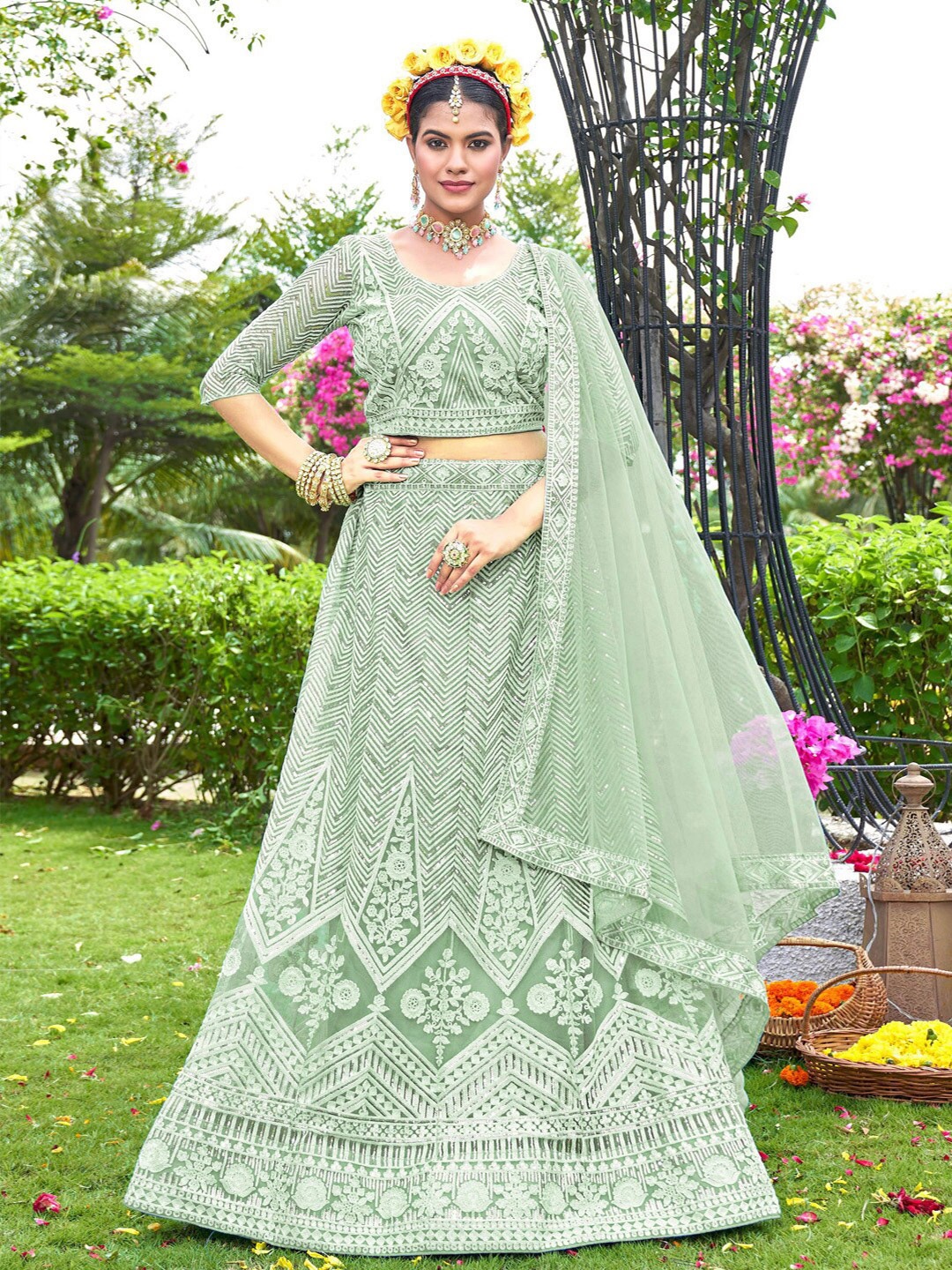 Kvsfab Ethnic Motifs Embroidered Sequinned Semi-Stitched Lehenga & Blouse With Dupatta, Green
Kvsfab Ethnic Motifs Embroidered Sequinned Semi-Stitched Lehenga & Blouse With Dupatta, Green
