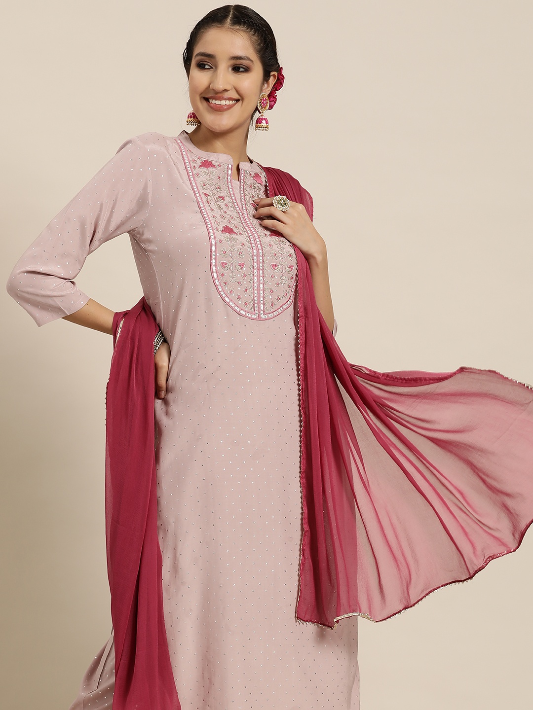 HERE&NOW Ethnic Motifs Embroidered Regular Mirror Work Kurta with Trousers & Dupatta, Mauve
HERE&NOW Ethnic Motifs Embroidered Regular Mirror Work Kurta with Trousers & Dupatta, Mauve