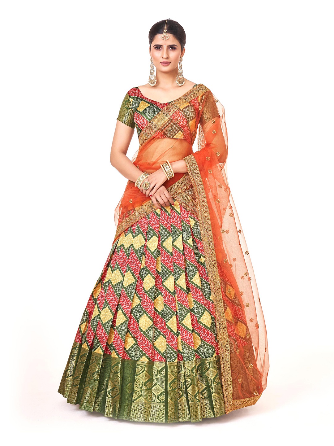 SHOPGARB Geometric Printed Semi-Stitched Lehenga & Unstitched Blouse With Dupatta, Green
SHOPGARB Geometric Printed Semi-Stitched Lehenga & Unstitched Blouse With Dupatta, Green