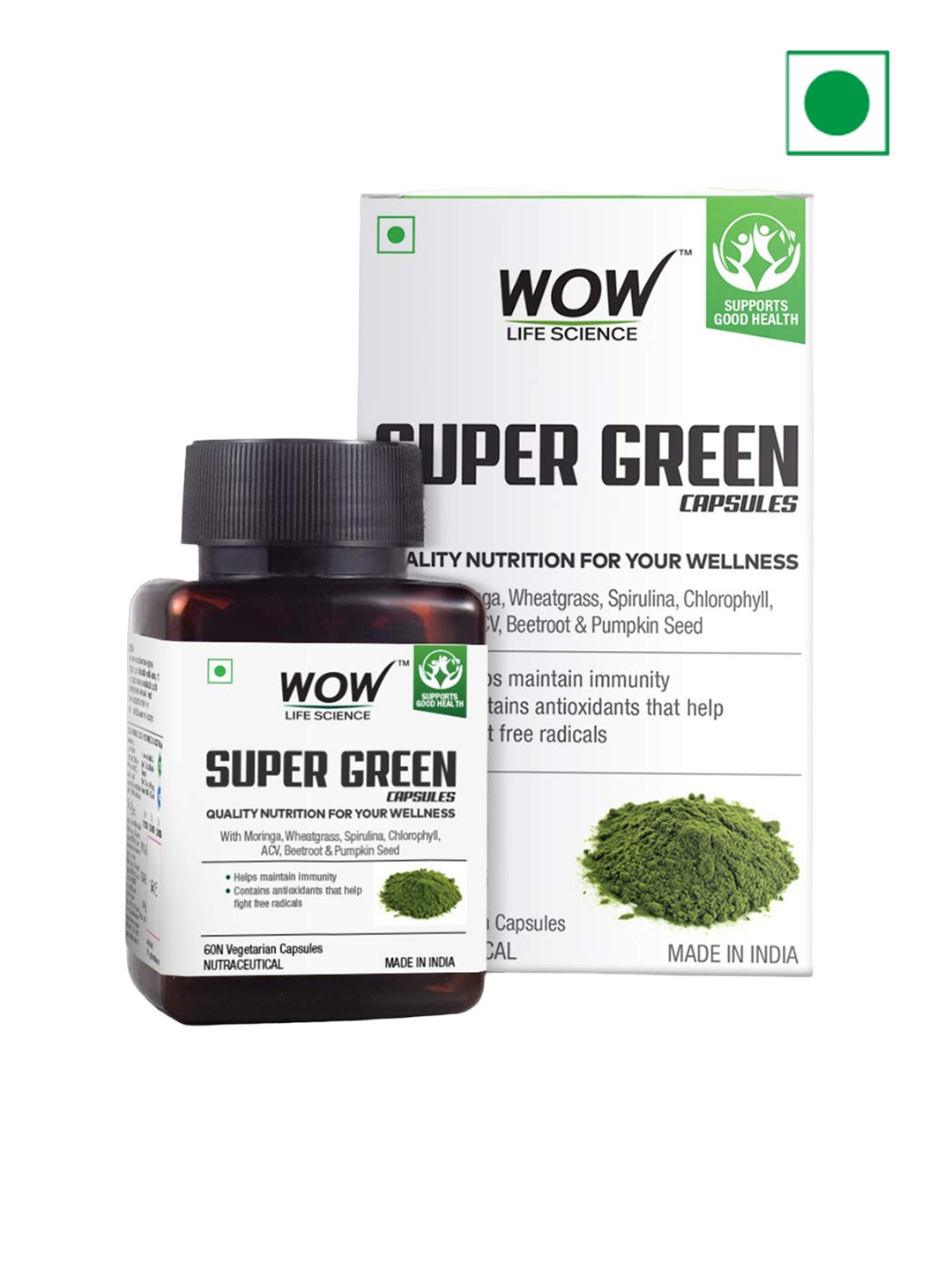 WOW Life Science Super Green Capsules 550mg - Boosts Immunity & Wellbeing - 60 Capsules, White
WOW Life Science Super Green Capsules 550mg - Boosts Immunity & Wellbeing - 60 Capsules, White