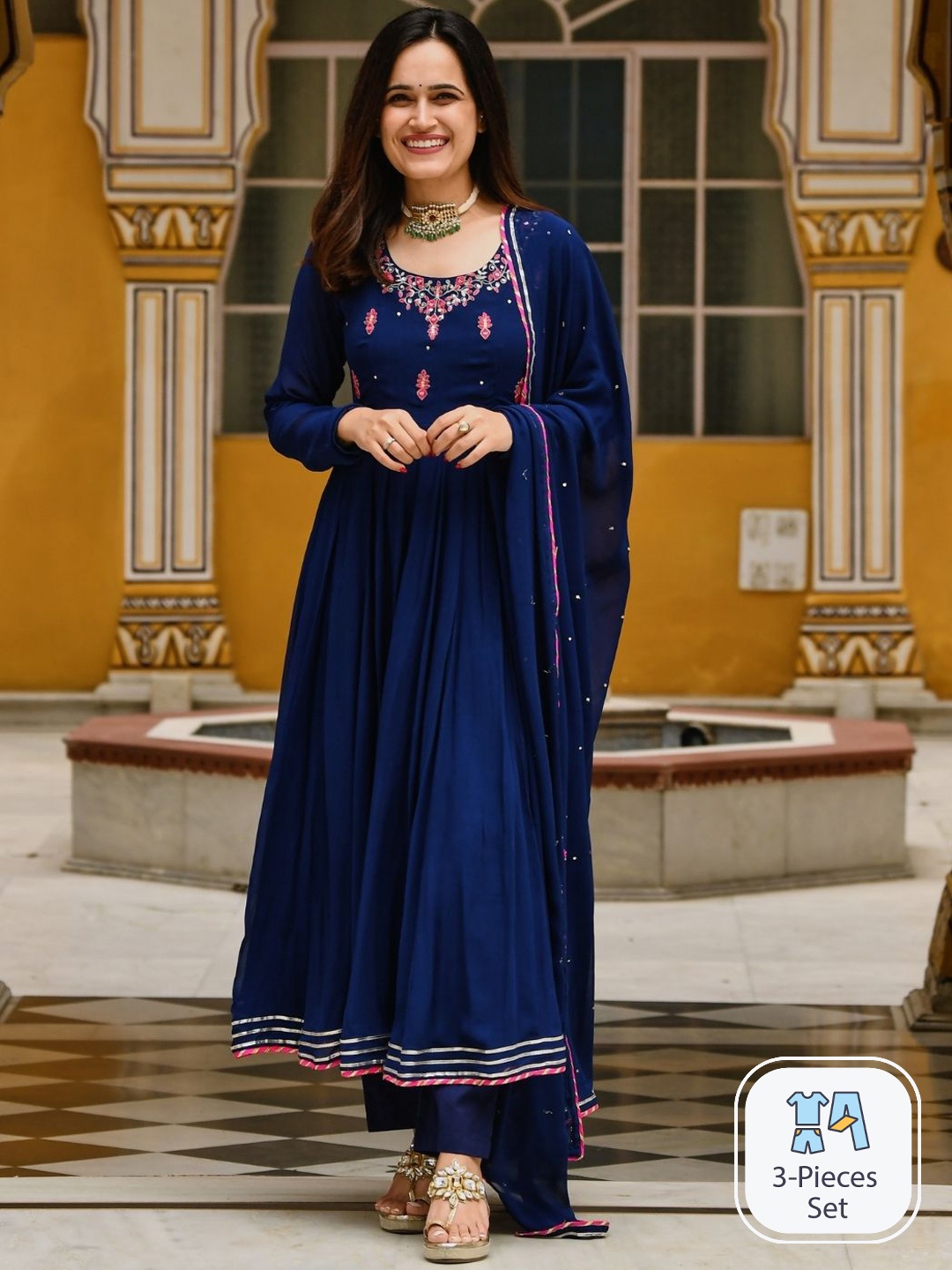 Urbanstree Embroidered Round Neck Anarkali Pleated Thread Work Kurta Set With Dupatta, Blue
Urbanstree Embroidered Round Neck Anarkali Pleated Thread Work Kurta Set With Dupatta, Blue