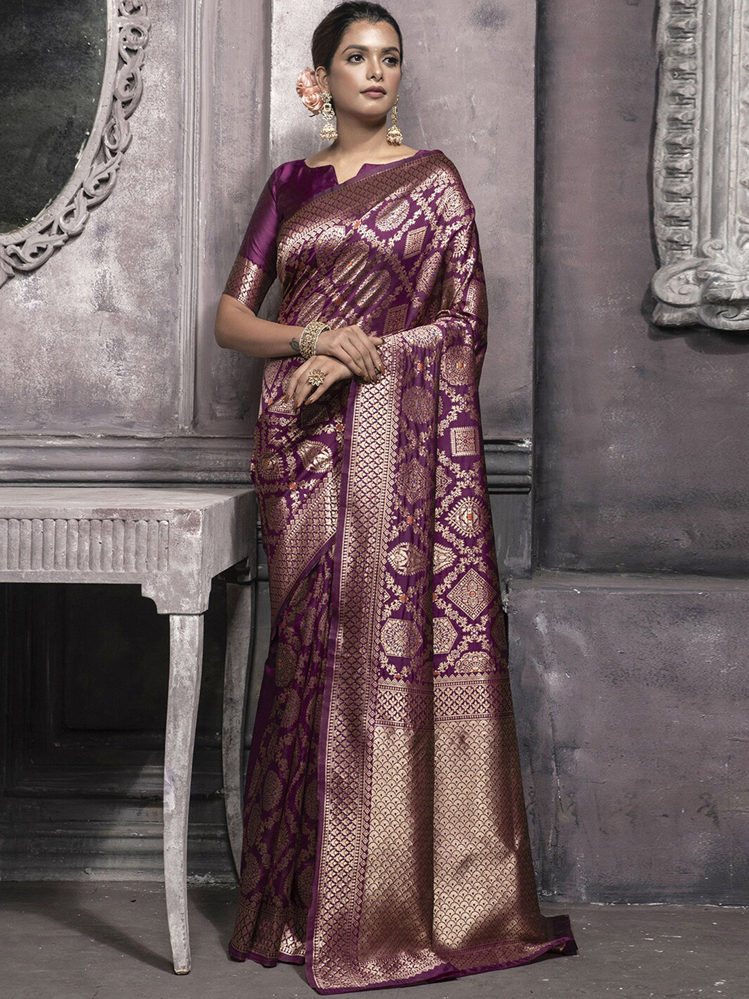 Satrani Ethnic Motifs Woven Design Zari Banarasi Saree, Magenta
Satrani Ethnic Motifs Woven Design Zari Banarasi Saree, Magenta