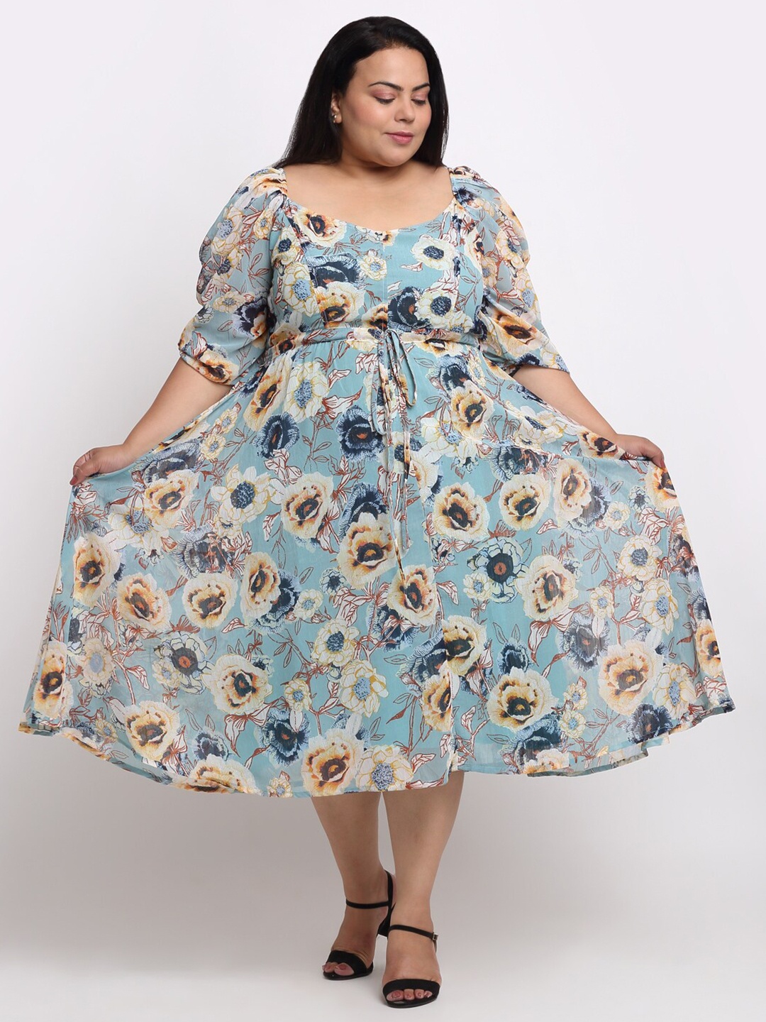 sindrellastorie Plus Size Floral Printed Puff Sleeve Georgette Fit & Flare Midi Dress, Blue
sindrellastorie Plus Size Floral Printed Puff Sleeve Georgette Fit & Flare Midi Dress, Blue