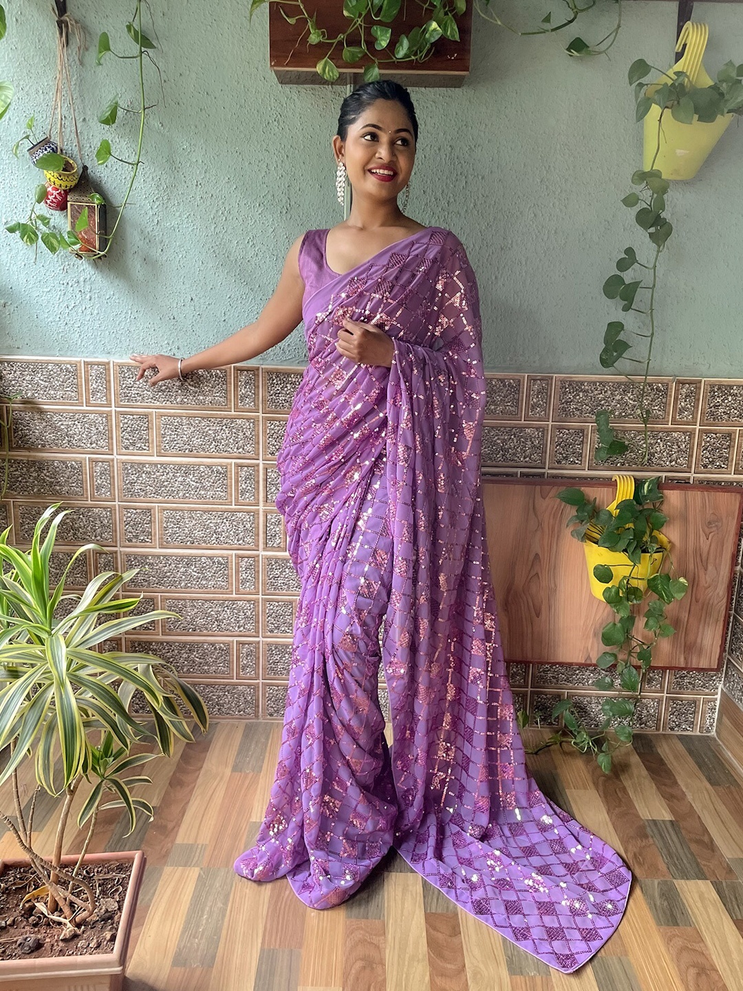 Mitera Lavender Embellished Sequinned Saree