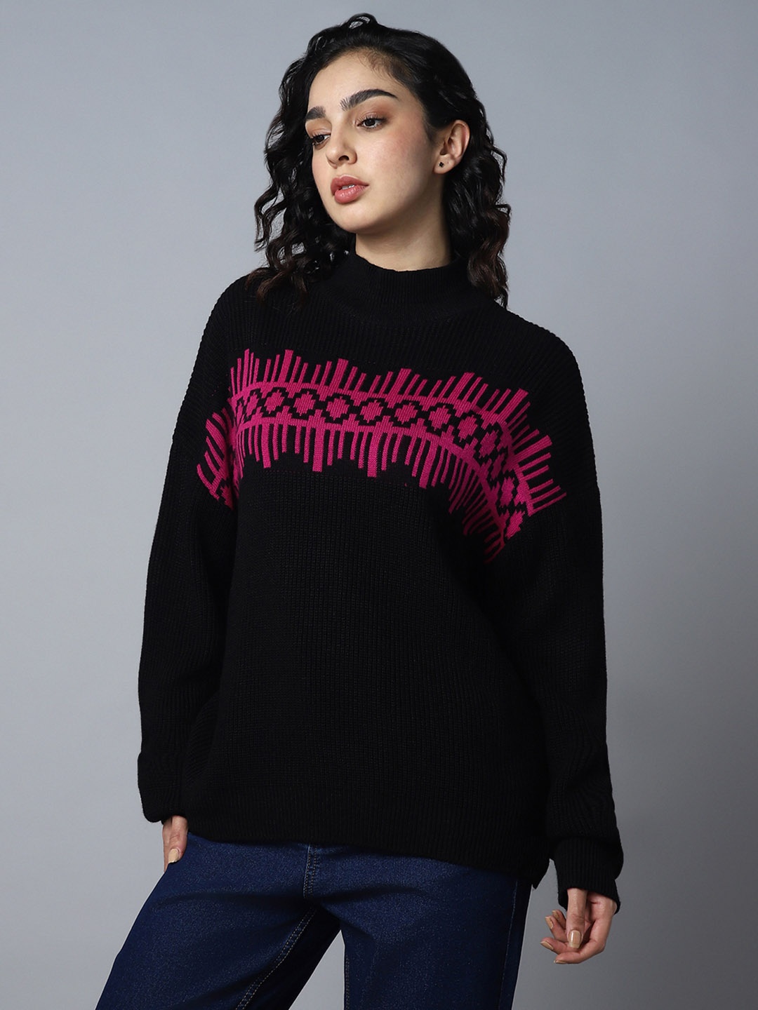 High Star Geometric Printed Mock Collar Long Sleeve Acrylic Pullover Sweaters, Black
High Star Geometric Printed Mock Collar Long Sleeve Acrylic Pullover Sweaters, Black