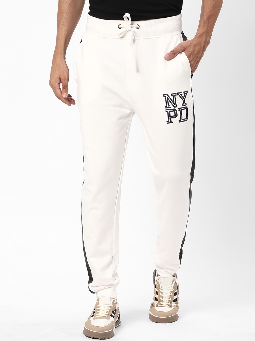R&B Men Mid-Rise Cotton Joggers, White