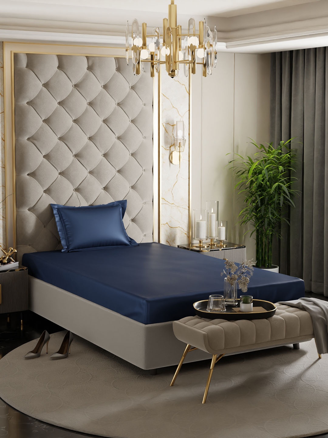 Stoa Paris Date Night Blue 300 TC Fitted Single Satin Bedsheet with 1 Pillow Covers, Navy blue
Stoa Paris Date Night Blue 300 TC Fitted Single Satin Bedsheet with 1 Pillow Covers, Navy blue