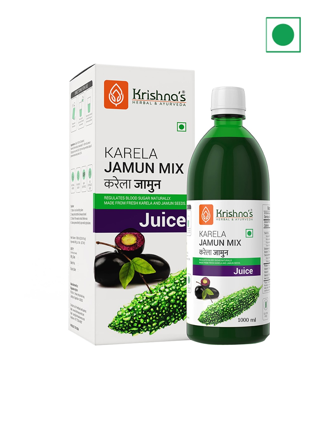 Krishna's Herbal & Ayurveda Karela Jamun Mix Juice To Regulate Blood Sugar - 1L, Green
Krishna's Herbal & Ayurveda Karela Jamun Mix Juice To Regulate Blood Sugar - 1L, Green
