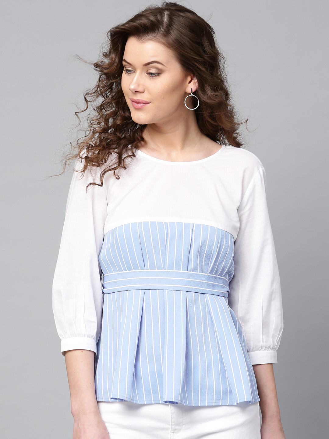 SASSAFRAS Women Blue Striped Cinched Waist Top
SASSAFRAS Women Blue Striped Cinched Waist Top
