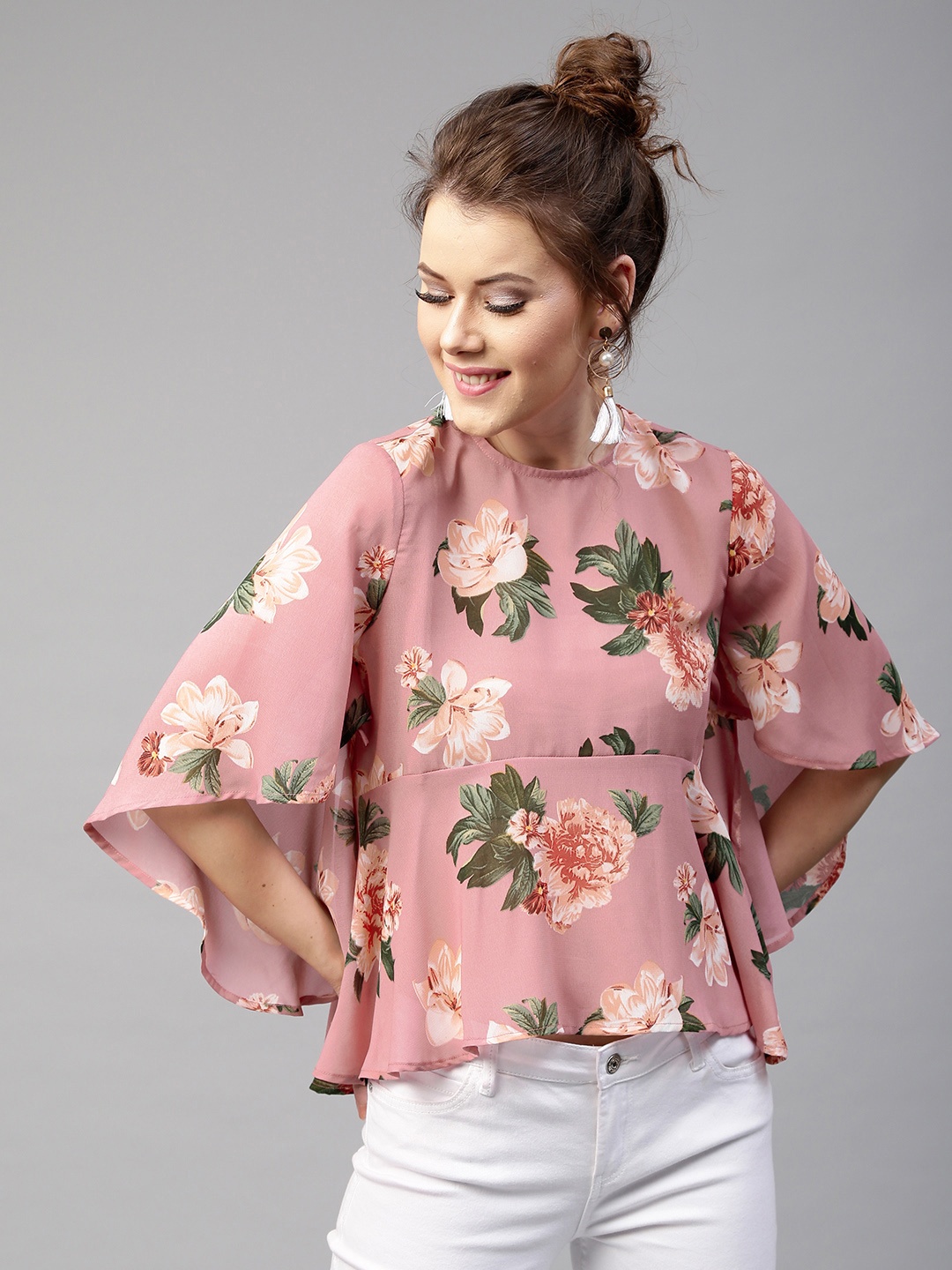 SASSAFRAS Women Pink Floral Print A-Line Top
