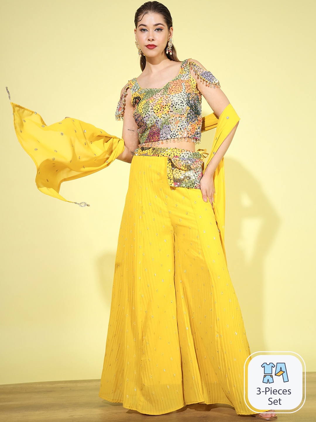 Chhabra 555 Embroidered Sweetheart Neck Cold-Shoulder Sequinned Co-Ords With Dupatta, Yellow
Chhabra 555 Embroidered Sweetheart Neck Cold-Shoulder Sequinned Co-Ords With Dupatta, Yellow