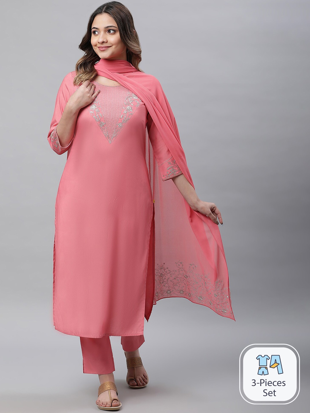 AURELIA Ethnic Motifs Embroidered Regular Thread Work Kurta With Palazzos & Dupatta, Pink
AURELIA Ethnic Motifs Embroidered Regular Thread Work Kurta With Palazzos & Dupatta, Pink