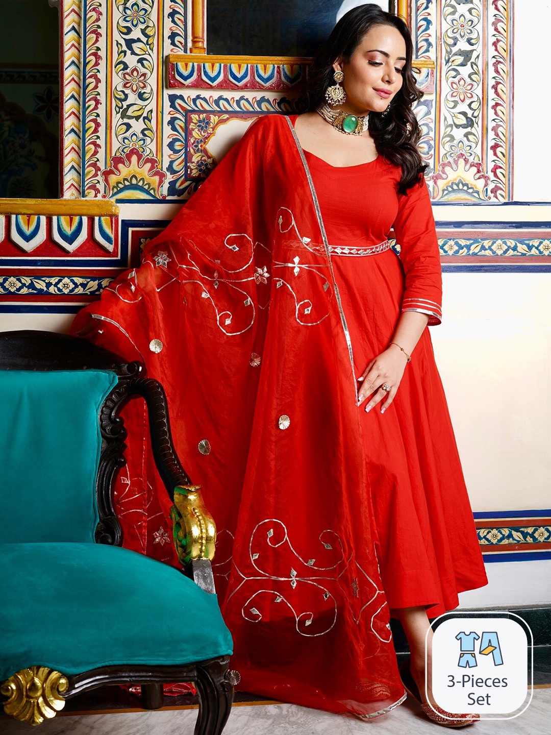 PINKVILLE JAIPUR Regular Gotta Patti Pure Cotton Anarkali Kurta With Trousers & Dupatta, Red
PINKVILLE JAIPUR Regular Gotta Patti Pure Cotton Anarkali Kurta With Trousers & Dupatta, Red
