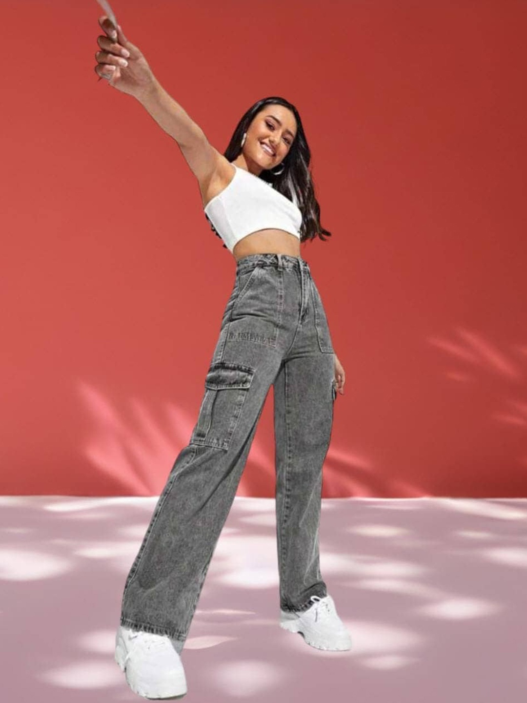 BROADSTAR Women Smart Wide Leg Heavy Fade Clean Look High-Rise Cargo Stretchable Jeans, Grey
BROADSTAR Women Smart Wide Leg Heavy Fade Clean Look High-Rise Cargo Stretchable Jeans, Grey