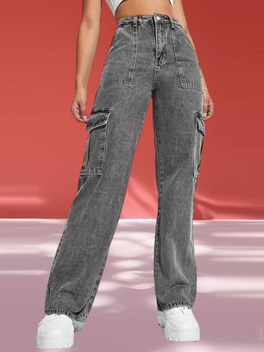 Next One Women Smart Wide Leg High-Rise Clean Look Heavy Fade Stretchable Cargo Jeans, Grey
Next One Women Smart Wide Leg High-Rise Clean Look Heavy Fade Stretchable Cargo Jeans, Grey