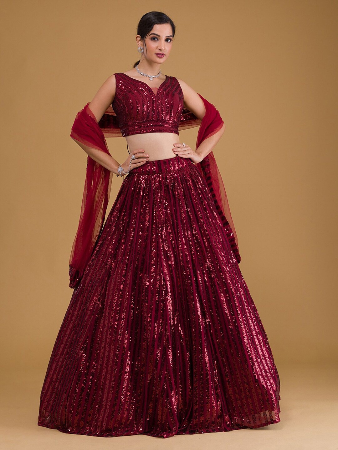 FABPIXEL Embellished Sequinned Semi-Stitched Lehenga & Unstitched Blouse With Dupatta, Red
FABPIXEL Embellished Sequinned Semi-Stitched Lehenga & Unstitched Blouse With Dupatta, Red