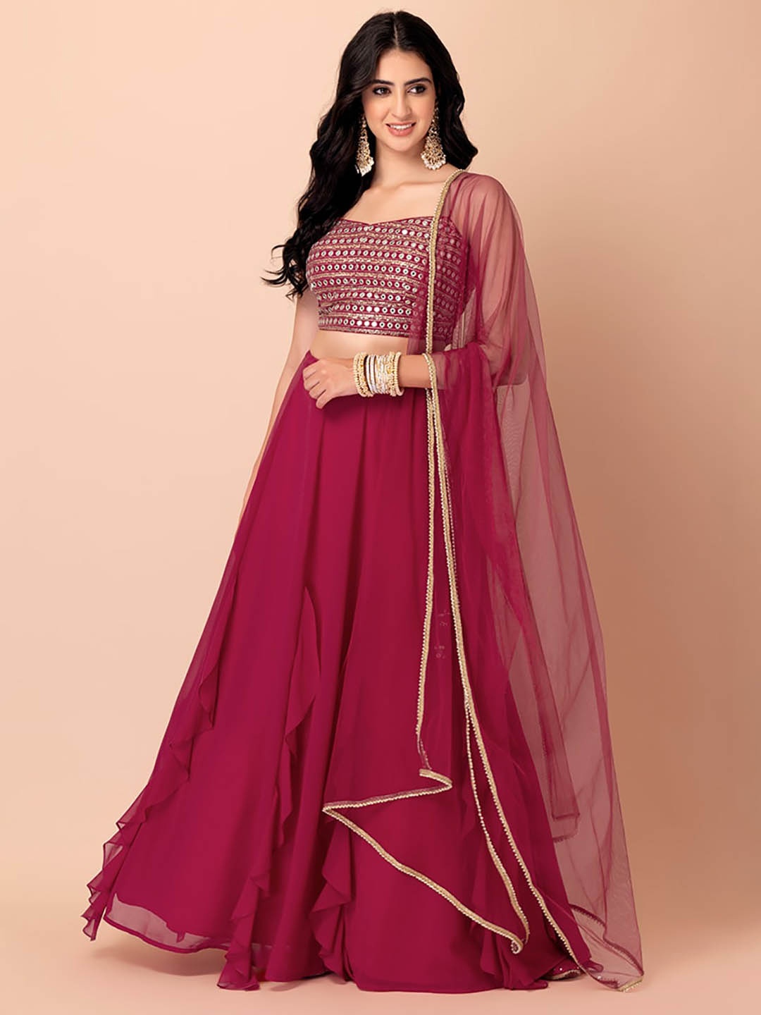 FABPIXEL Embroidered Mirror Work Semi-Stitched Lehenga & Unstitched Blouse With Dupatta, Maroon
FABPIXEL Embroidered Mirror Work Semi-Stitched Lehenga & Unstitched Blouse With Dupatta, Maroon