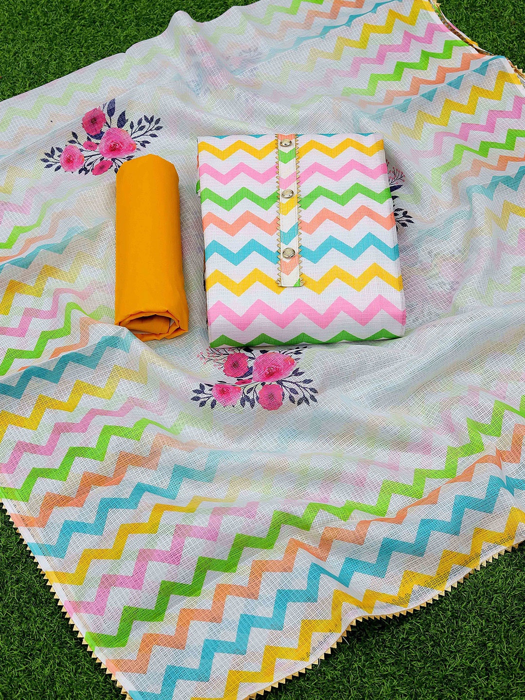 SHADOW & SAINING Chevron Printed Gotta Patti Pure Cotton Unstitched Dress Material, White
SHADOW & SAINING Chevron Printed Gotta Patti Pure Cotton Unstitched Dress Material, White