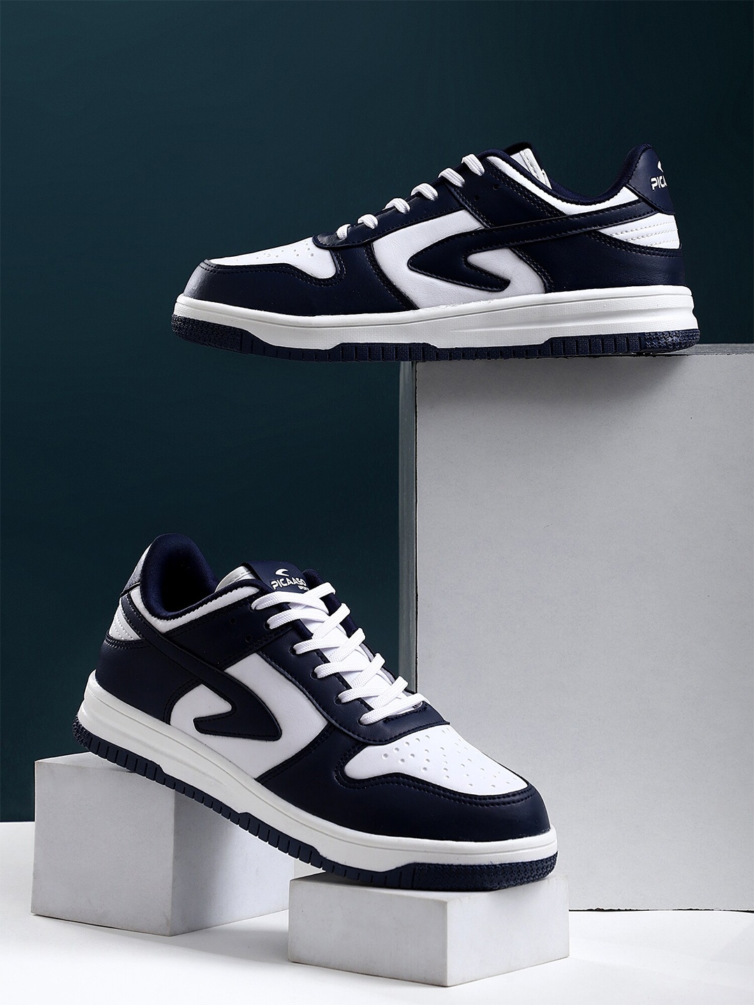 PICAASO Men Lace-Up Running Shoes, Navy blue