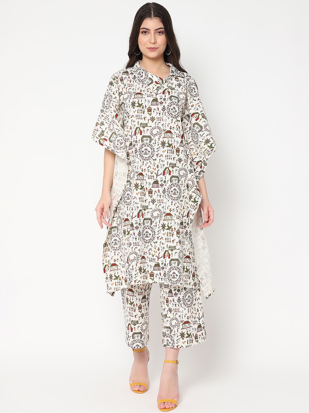 La Vastraa Warli Printed Pure Cotton Shirt Collar Kaftan Kurta With Palazzos, Off white
La Vastraa Warli Printed Pure Cotton Shirt Collar Kaftan Kurta With Palazzos, Off white