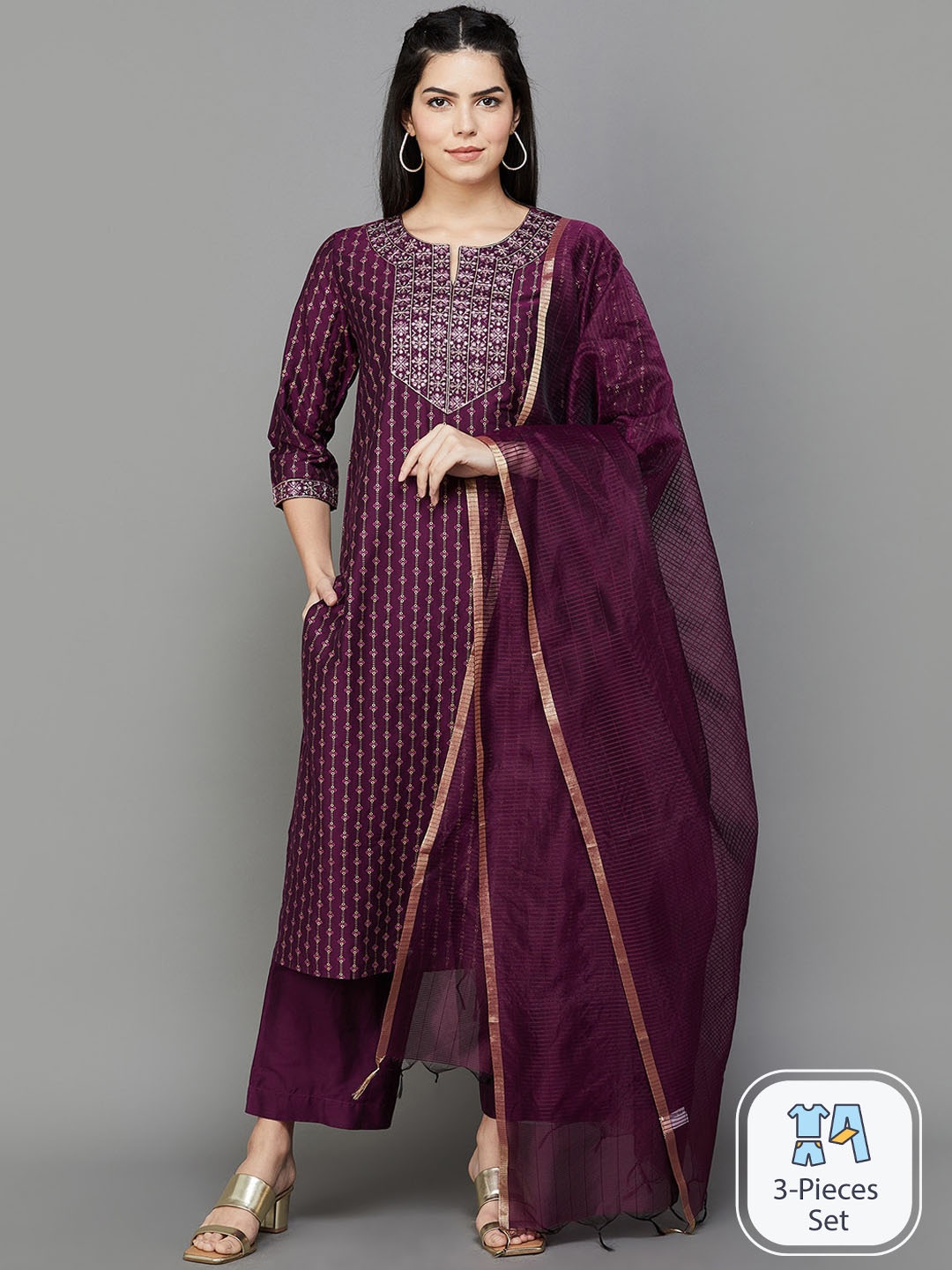 Melange by Lifestyle Floral Printed Sequinned Kurta With Palazzos & Dupatta, Burgundy
Melange by Lifestyle Floral Printed Sequinned Kurta With Palazzos & Dupatta, Burgundy