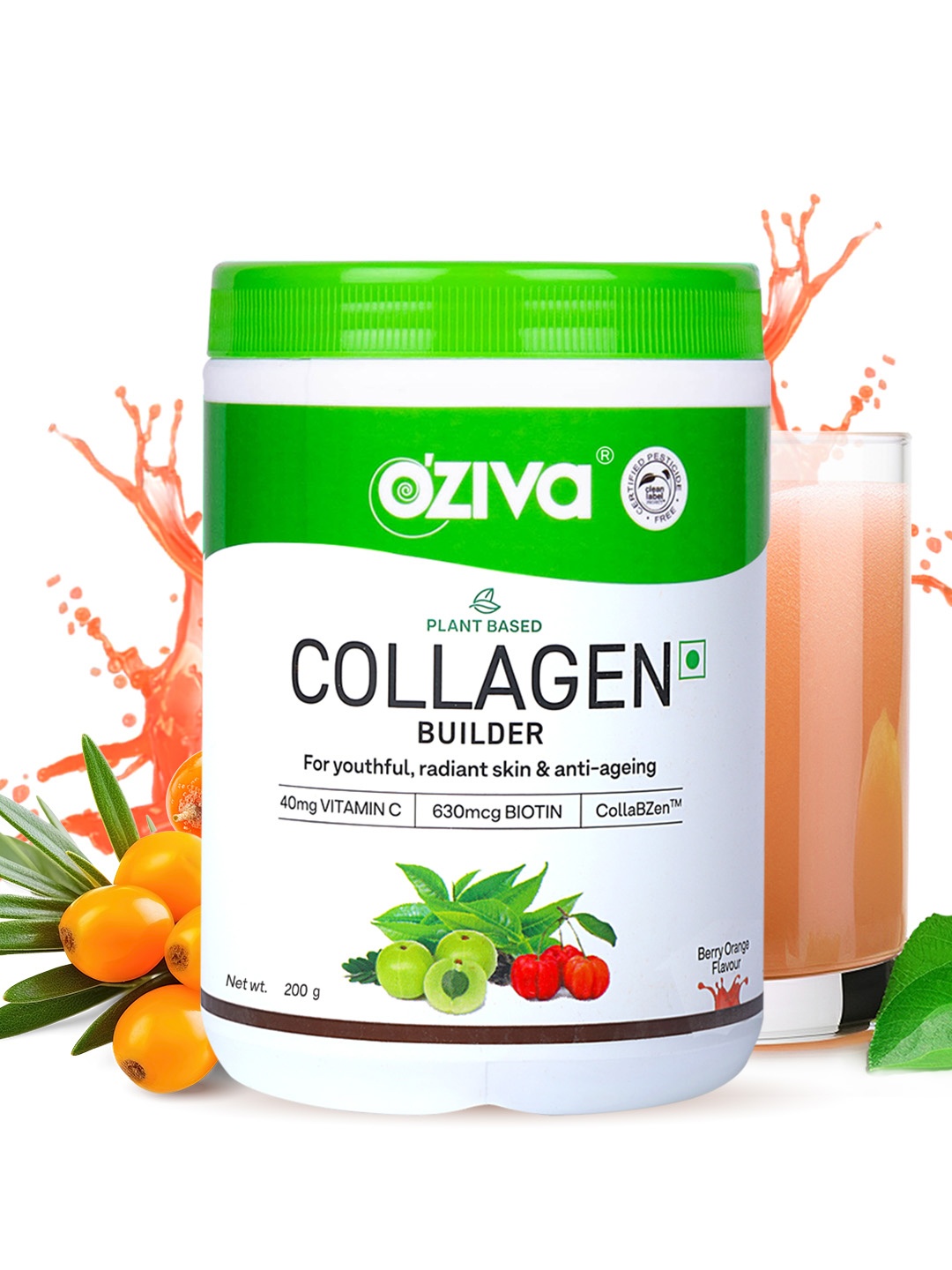 OZiva Plant Based Collagen Builder for Brighter & Youthful Skin Tone- Berry Orange - 200 g, Green
OZiva Plant Based Collagen Builder for Brighter & Youthful Skin Tone- Berry Orange - 200 g, Green