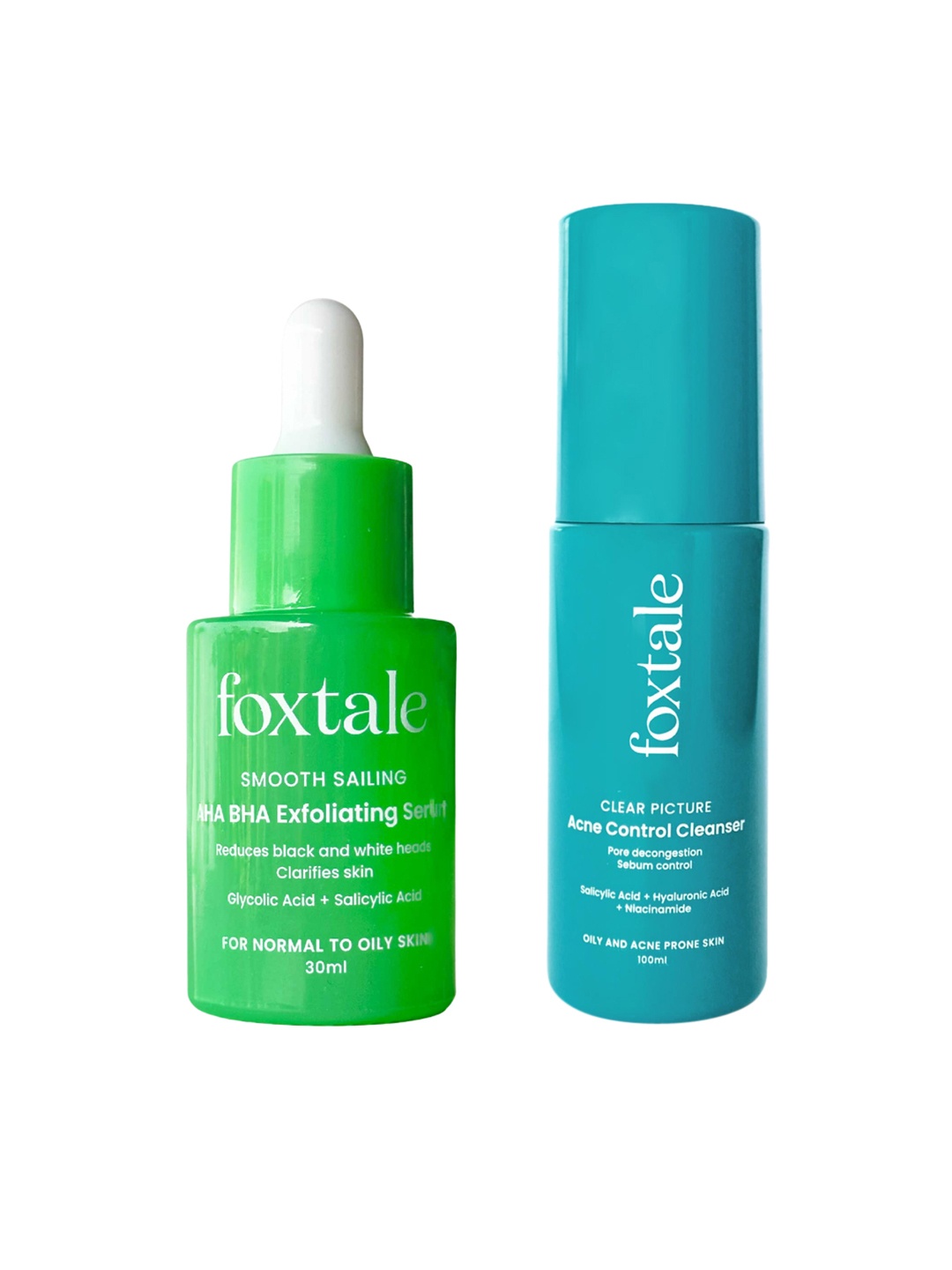 FoxTale Smooth Sailing AHA BHA Exfoliating Serum+Clear Picture Acne Control Face Cleanser, Green
FoxTale Smooth Sailing AHA BHA Exfoliating Serum+Clear Picture Acne Control Face Cleanser, Green