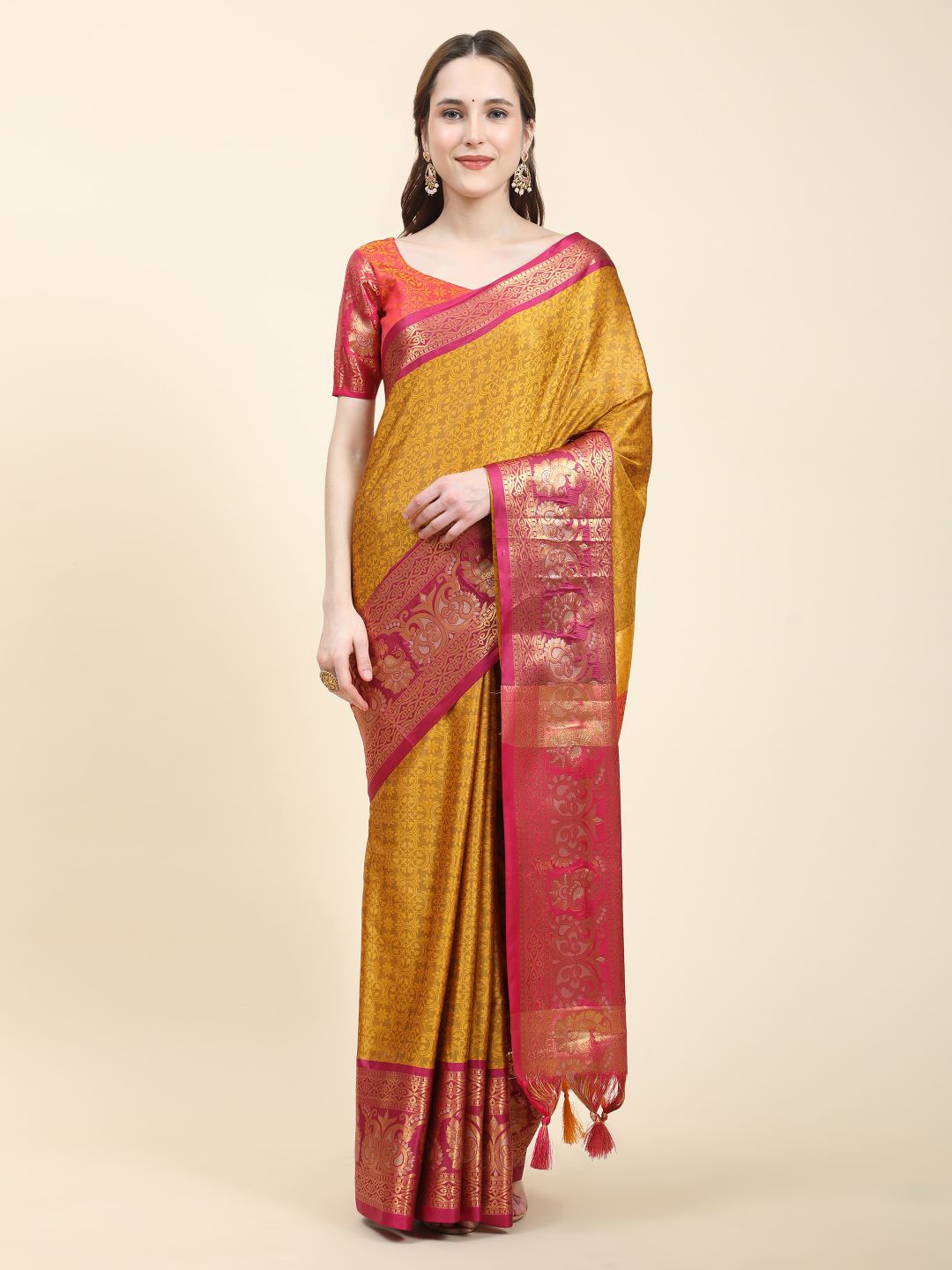Anouk Ethnic Motifs Woven Design Zari Saree, Mustard