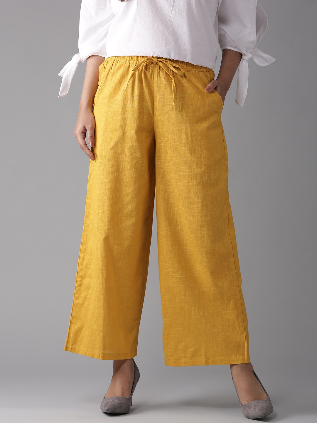 HERE&NOW Women Yellow Wide Leg Cropped Palazzos