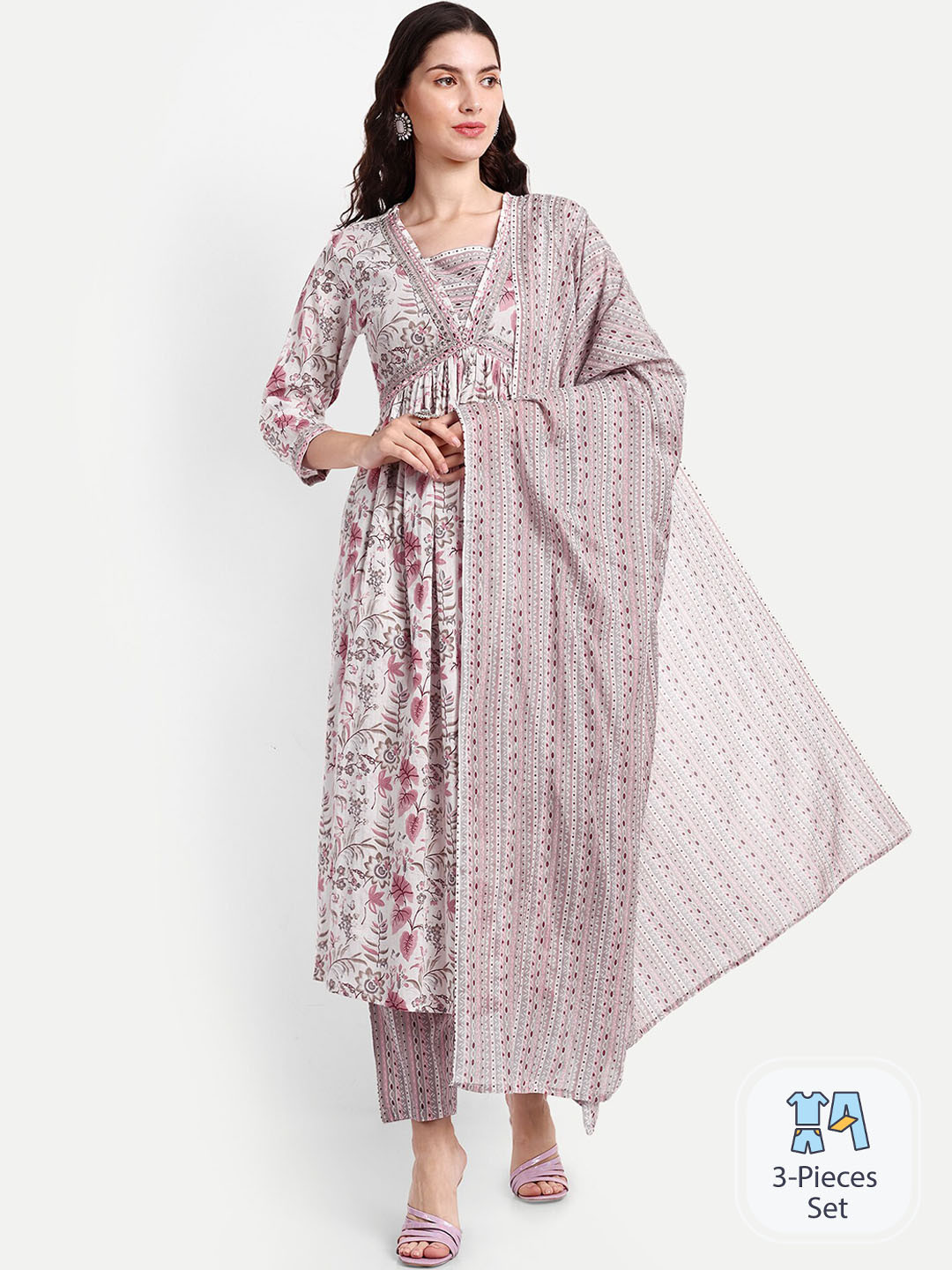 SINGNI Floral Printed Sequined Pure Cotton Empire A-Line Kurta & Trousers With Dupatta, White
SINGNI Floral Printed Sequined Pure Cotton Empire A-Line Kurta & Trousers With Dupatta, White