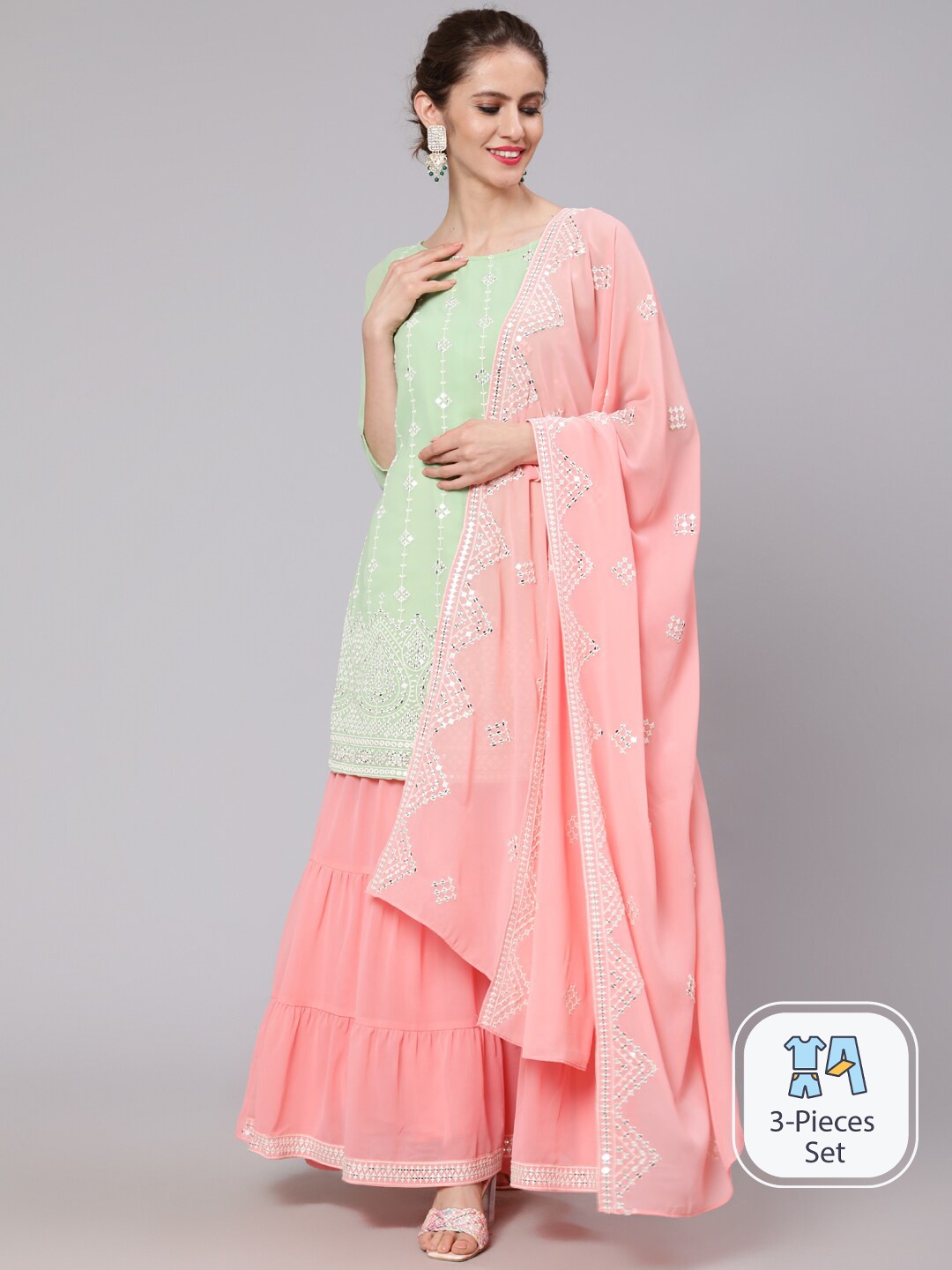 AKS Couture Floral Embroidered Regular Gotta Patti Kurta with Sharara & With Dupatta, Sea green
AKS Couture Floral Embroidered Regular Gotta Patti Kurta with Sharara & With Dupatta, Sea green
