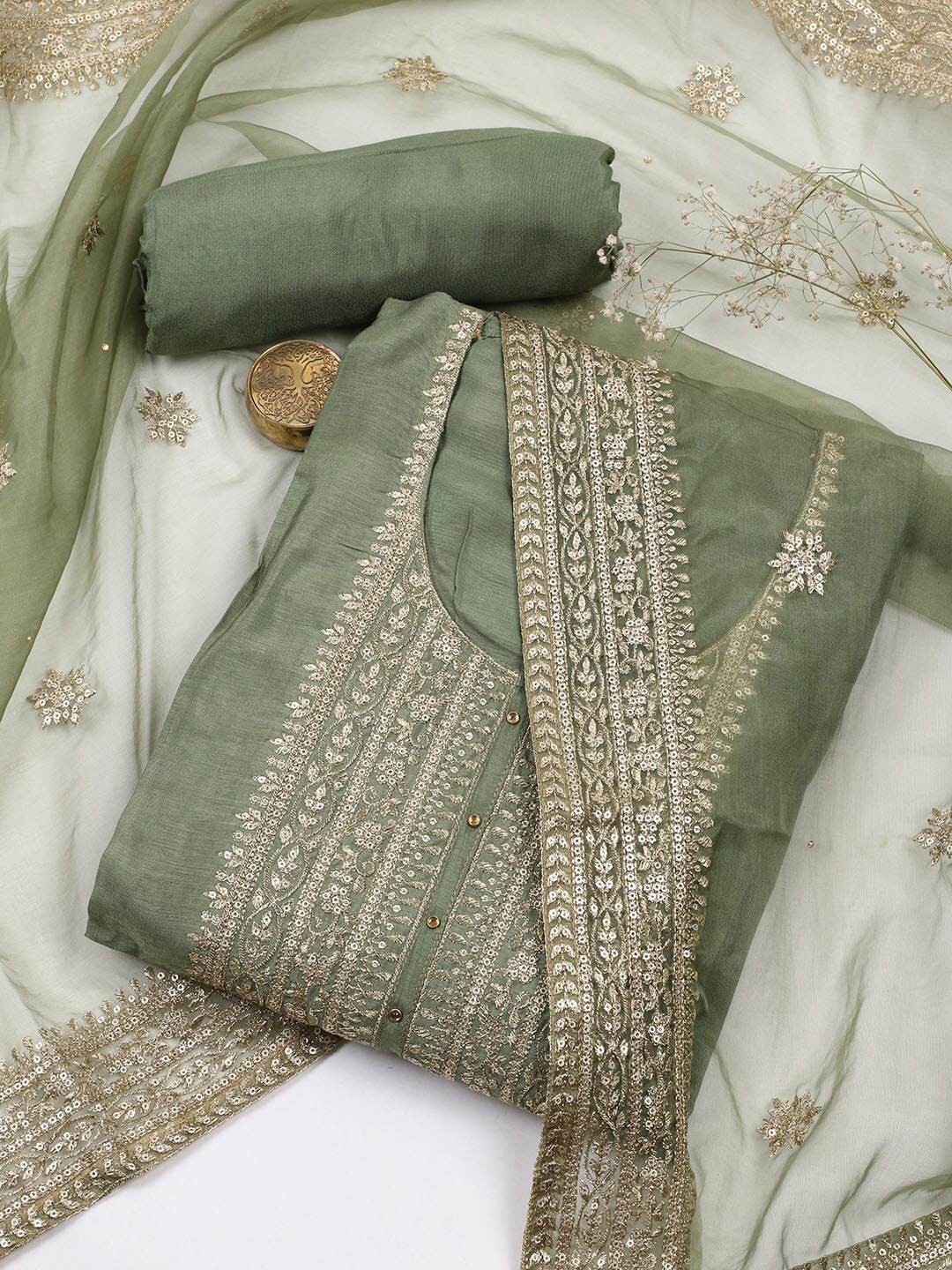 Meena Bazaar Floral Embroidered Sequinned Detailed Unstitched Dress Material, Green
Meena Bazaar Floral Embroidered Sequinned Detailed Unstitched Dress Material, Green