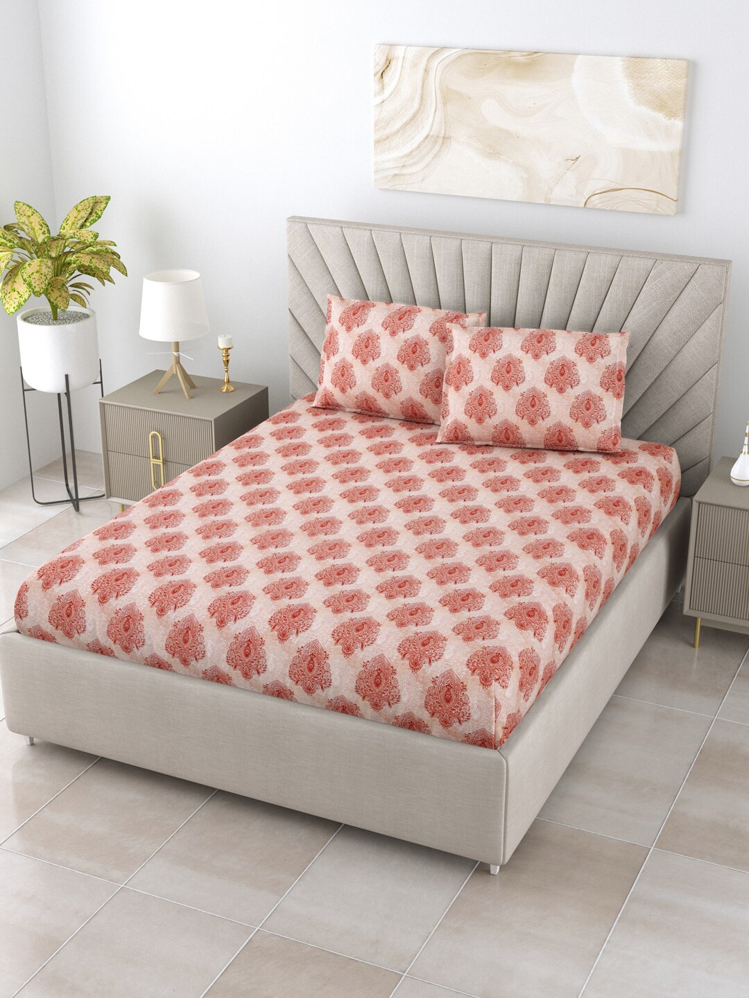 BOMBAY DYEING Cardinal Beige & Red Ethnic Motifs Pure Cotton 120 TC Queen Bedsheet Set
BOMBAY DYEING Cardinal Beige & Red Ethnic Motifs Pure Cotton 120 TC Queen Bedsheet Set