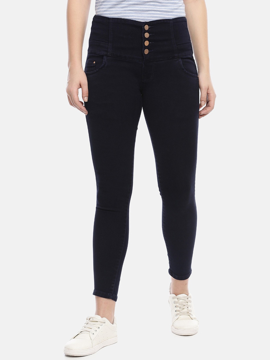 GOLDSTROMS Women Slim Fit High-Rise Non Stretchable Clean Look Denim Jeans, Navy blue
GOLDSTROMS Women Slim Fit High-Rise Non Stretchable Clean Look Denim Jeans, Navy blue
