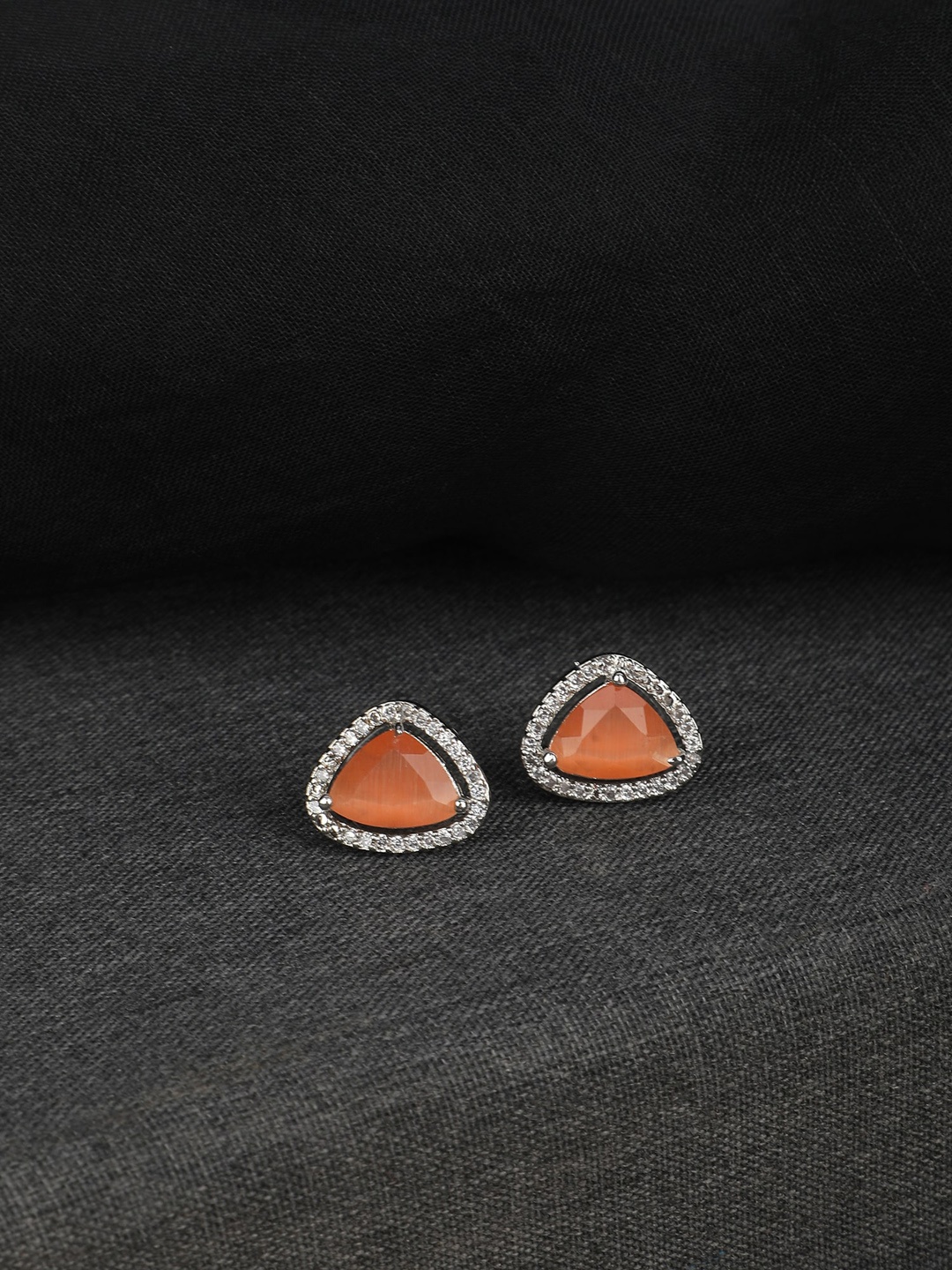 ZaffreCollections Rhodium-Plated American Diamond-Studded Triangular Studs Earrings, Orange
ZaffreCollections Rhodium-Plated American Diamond-Studded Triangular Studs Earrings, Orange
