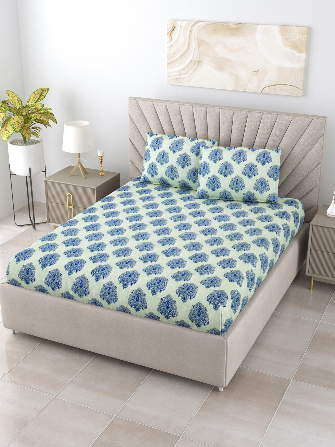 BOMBAY DYEING Blue Ethnic Motifs Printed 120 TC Cotton King Bedsheet With 2 Pillow Covers
BOMBAY DYEING Blue Ethnic Motifs Printed 120 TC Cotton King Bedsheet With 2 Pillow Covers