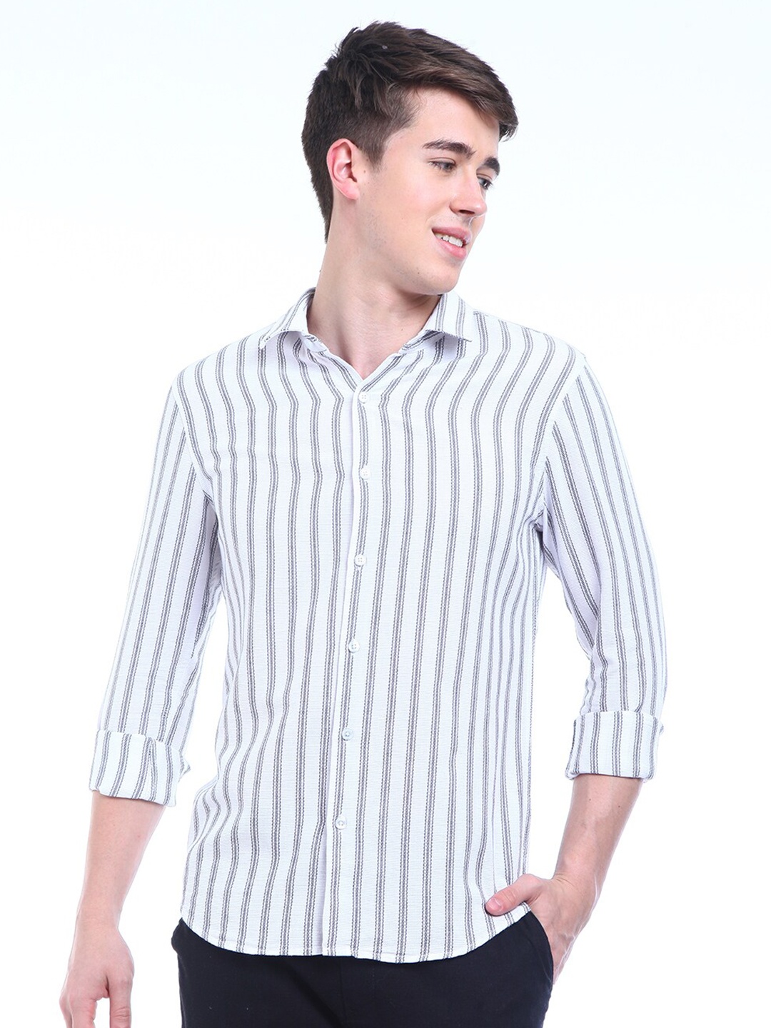 FLY 69 Vertical Stripes Spread Collar Premium Slim Fit Pure Cotton Casual Shirt, White
FLY 69 Vertical Stripes Spread Collar Premium Slim Fit Pure Cotton Casual Shirt, White